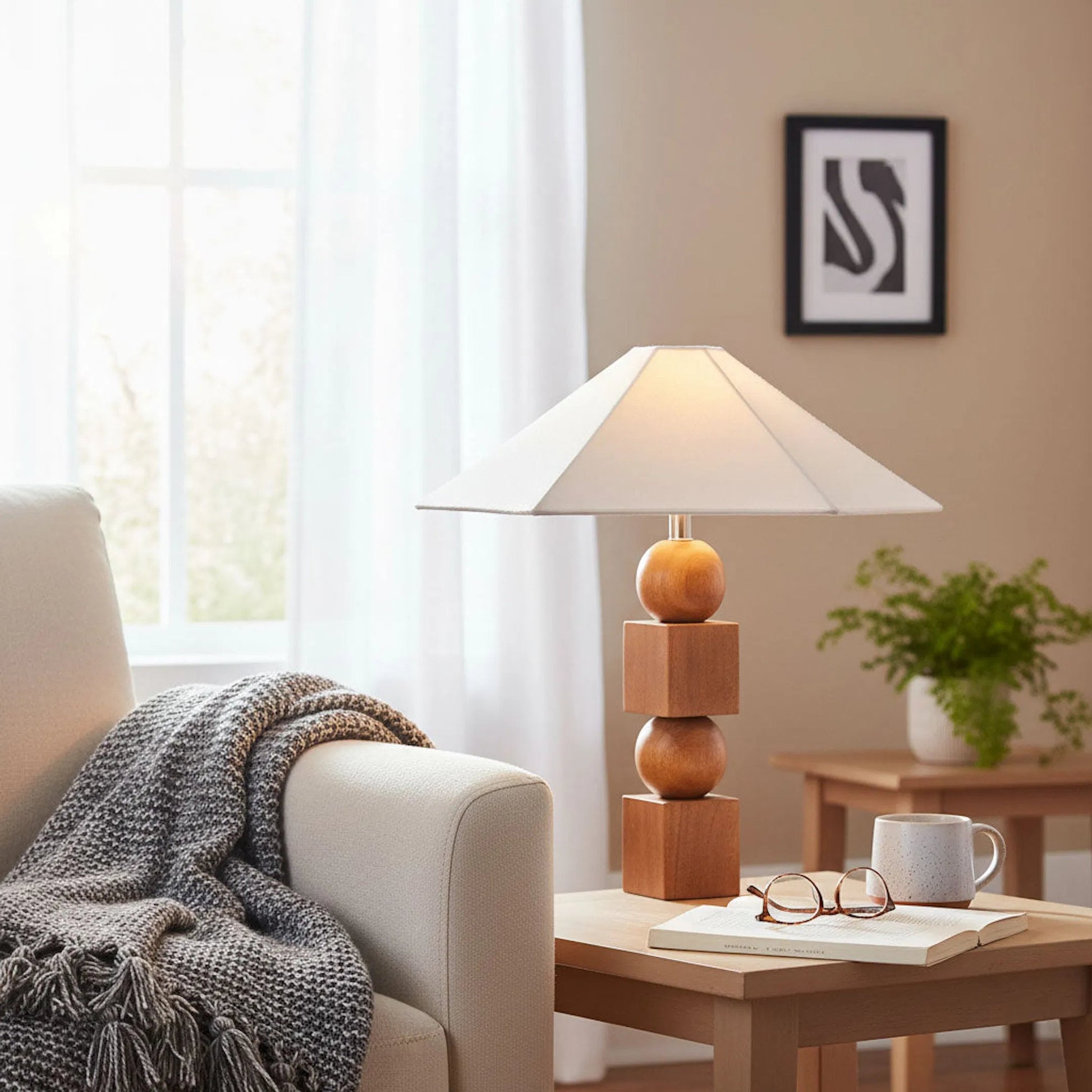 Geometric Table Lamp by LH Imports in natural. Made from unique in a transitional style.