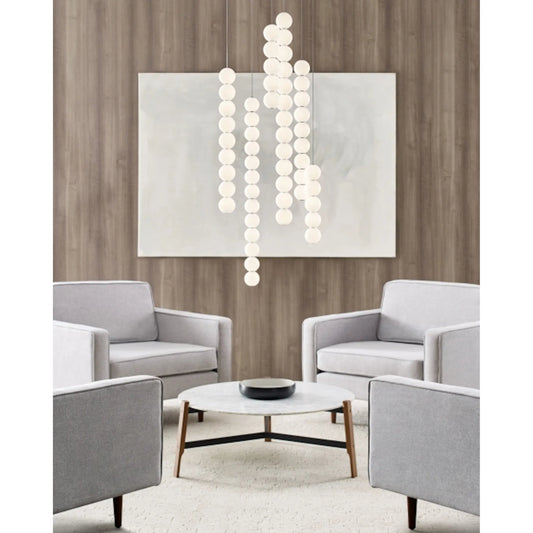 Orbet 5-Light Pendant by Visual Comfort & Co. in polished nickel. Made from steel or brass in a unique style.