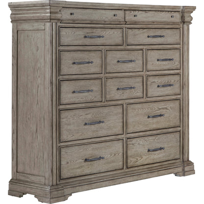 Madison Ridge Master Chest by Pulaski Furniture in bluff grey. Made from asian hardwood, oak veneers in a traditional style.