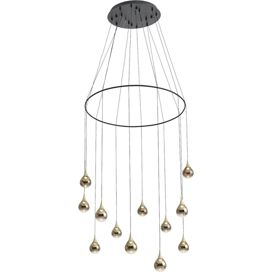 Paopao Pendant by Seed Design in champagne gold. Made from metal, mouth-glown glass, vacuum plating, aluminum in a modern style.