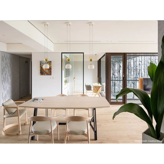 Jojo Pendant by Seed Design. Made from steel, mouth-blown glass in a modern style.