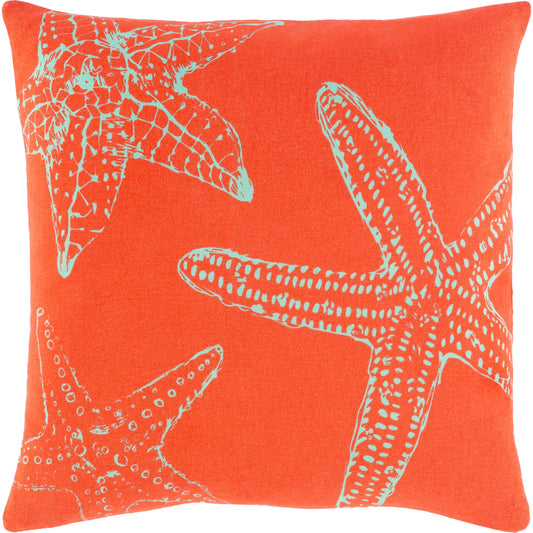 Sea Life Indoor/Outdoor Pillow by Surya in orange. Made from 100% cotton in a coastal style.