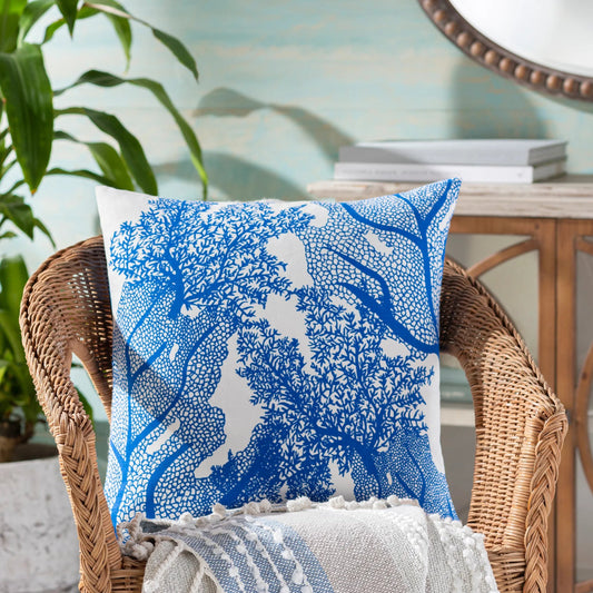 Sea Life Pillow - 22476 by Surya in dark blue, white. Made from 100% cotton in a coastal style.