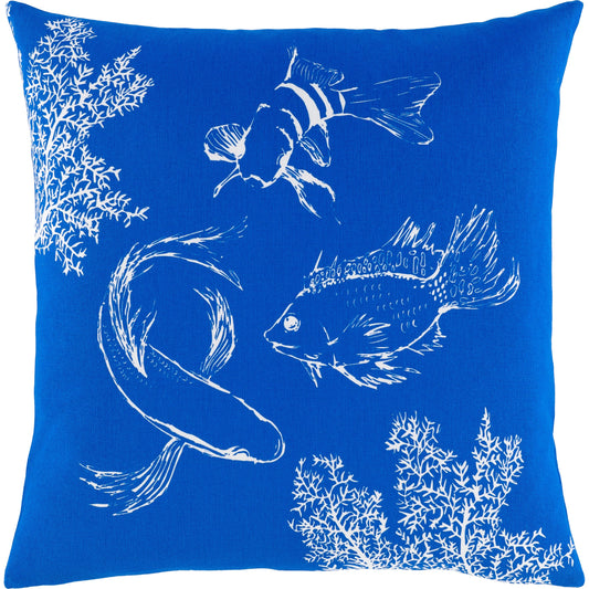 Sea Life Pillow - 12550 by Surya in dark blue, white. Made from 100% cotton in a coastal style.