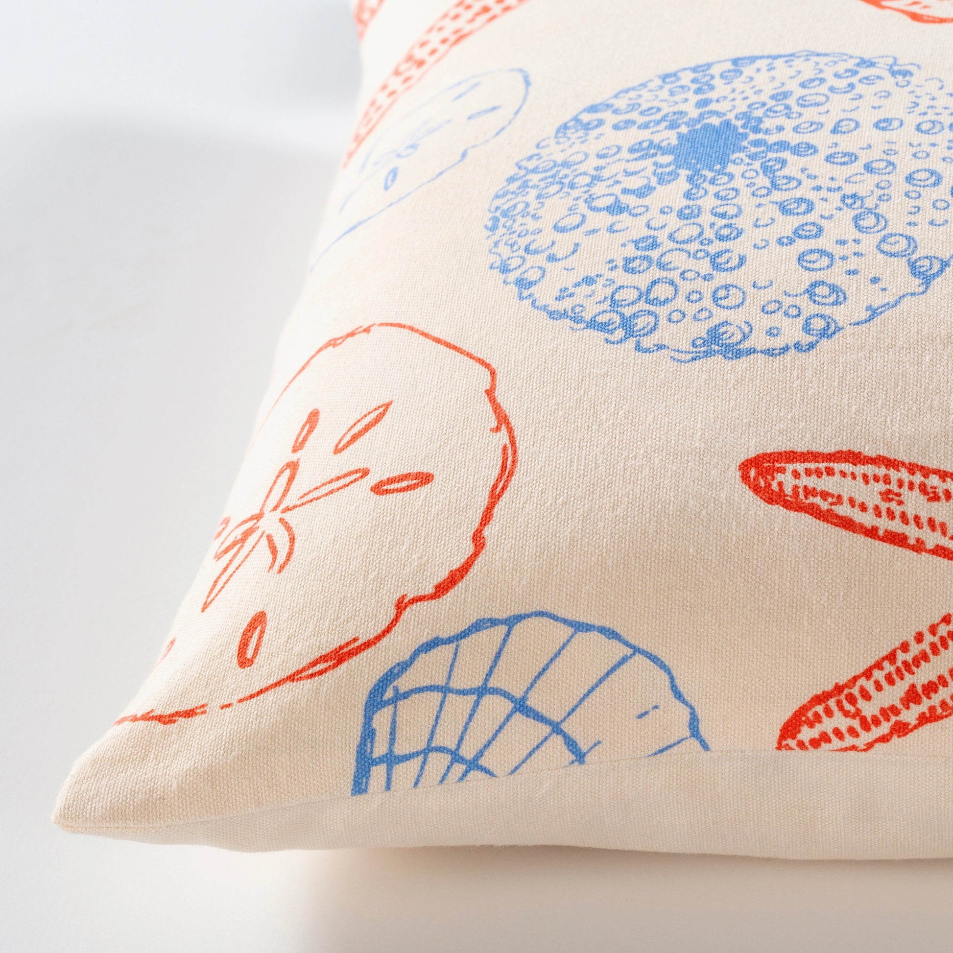 Sea Life Pillow - 19624 by Surya in cream, coral, sky blue. Made from 100% cotton in a coastal style.