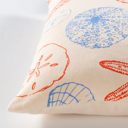 Sea Life Pillow - 19624 by Surya in cream, coral, sky blue. Made from 100% cotton in a coastal style.
