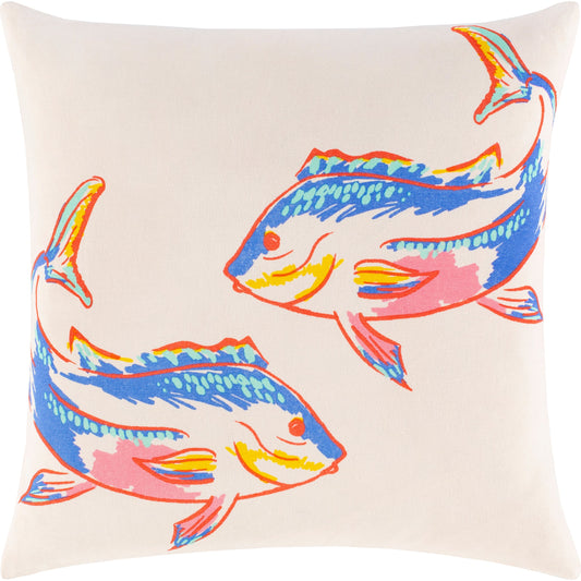 Sea Life Pillow - 32135 by Surya in cream, sky blue. Made from 100% cotton in a coastal style.