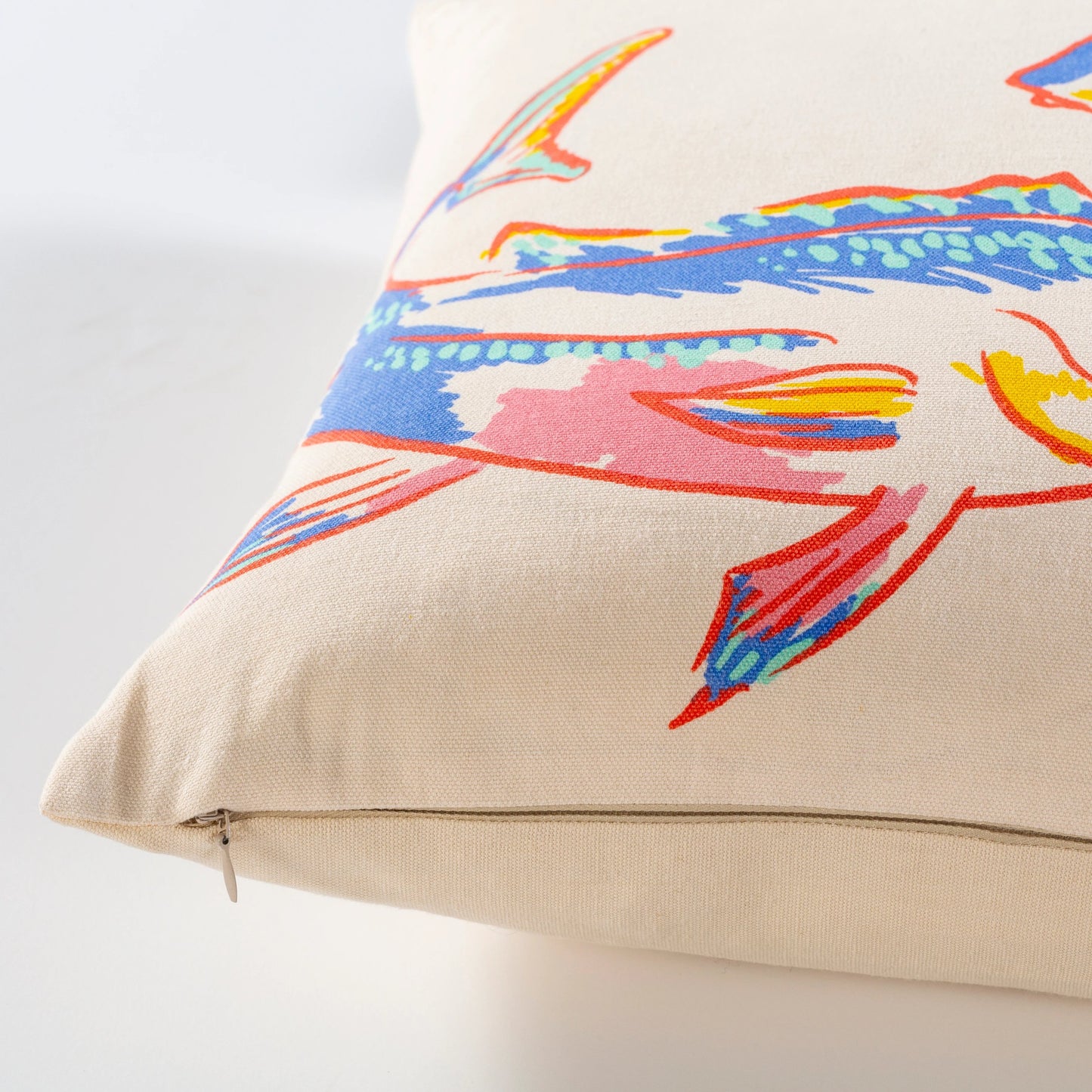 002 SI-1890387,SI-1890388 | Closeup | Sea Life Pillow - 32135 by Surya in cream, sky blue, pink, coral, seafoam, saffron. Made from 100% cotton in a coastal style.