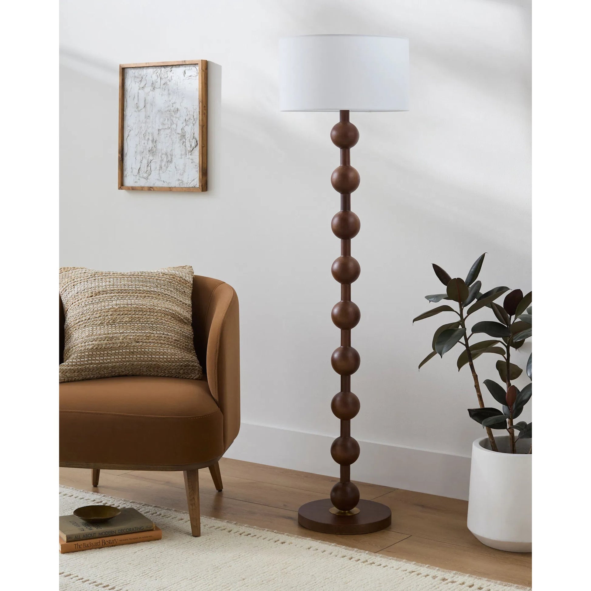 Saline Floor Lamp by Surya. Made from wood veneer, linen, plastic in a modern style.