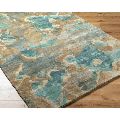 Slice of Nature SLI-6406 Rug by Surya in pale blue, wheat, ivory, medium green. Made from 90% wool, 10% viscose in a unique style.