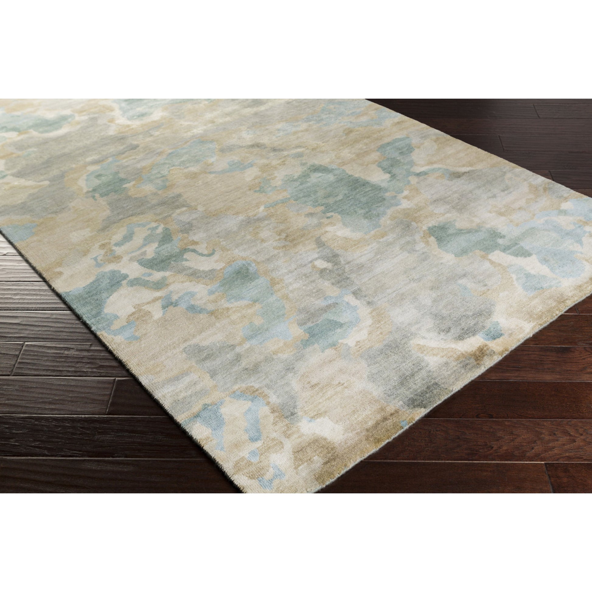 Slice of Nature SLI-6406 Rug by Surya in pale blue, wheat, ivory, medium green. Made from 90% wool, 10% viscose in a unique style.
