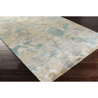 Slice of Nature SLI-6406 Rug by Surya in pale blue, wheat, ivory, medium green. Made from 90% wool, 10% viscose in a unique style.