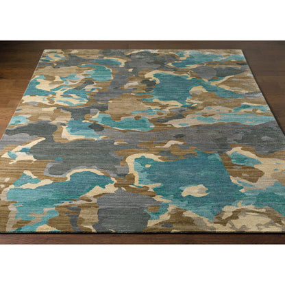 Slice of Nature SLI-6406 Rug by Surya in pale blue, wheat, ivory, medium green. Made from 90% wool, 10% viscose in a unique style.