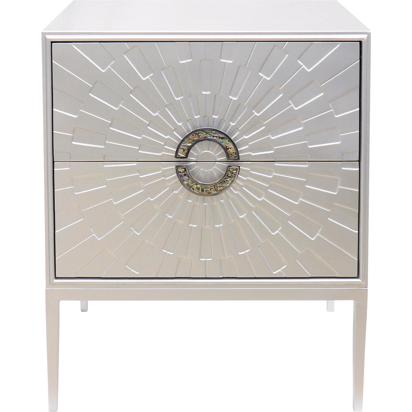 002 SI-2030338 | Additional Silo | Luna Nightstand by Pasargad Home in silver. Made from wood, metal in a modern style.