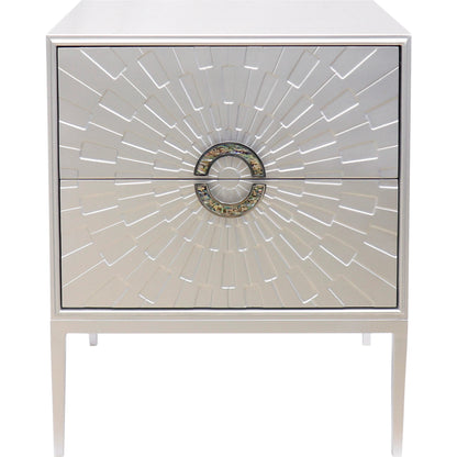 Luna Nightstand by Pasargad Home in silver. Made from wood, metal in a modern style.