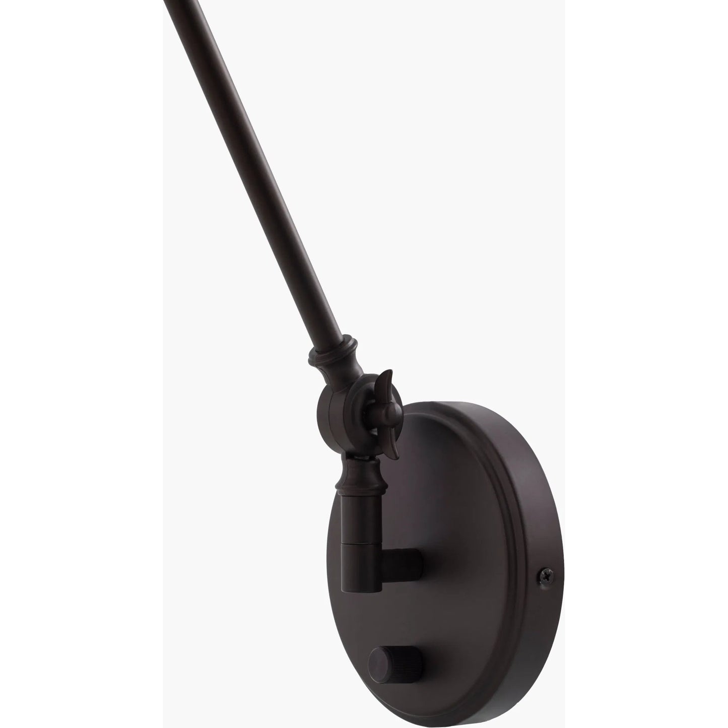 002 SI-2245759 | Closeup | Semilla Wall Sconce Swing Arm by Livabliss in fixture: black; shade: brown; cord: white and paintedpaintedmetallic. Made from iron, rattan in a rustic style.
