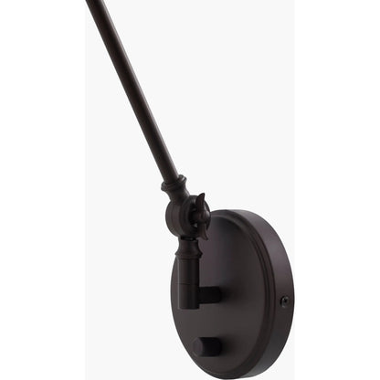 Semilla Wall Sconce Swing Arm by Livabliss in fixture: black; shade: brown; cord: white and paintedpaintedmetallic. Made from iron, rattan in a rustic style.