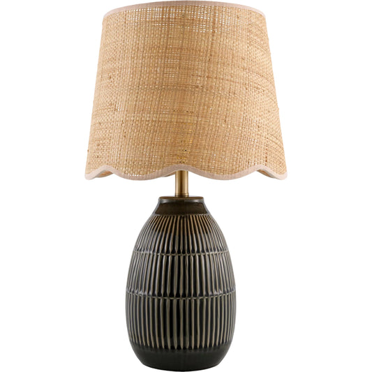 Soleny Accent Table Lamp by Livabliss in gloss, electroplated, high. Made from ceramic, jute, polyester, iron in a unique style.