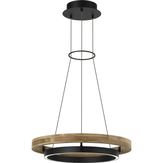Grace 24" Outdoor Chandelier by Visual Comfort & Co. in textured black, teak wood. Made from aluminum in a modern style.
