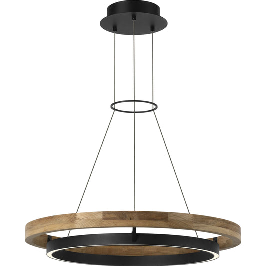 Grace 30" Outdoor Chandelier by Visual Comfort & Co. in textured black, teak wood. Made from aluminum in a modern style.