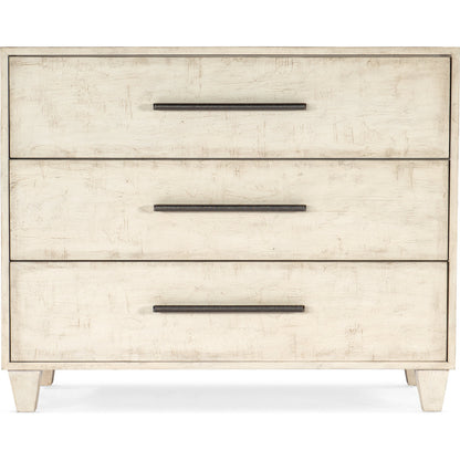 Melange Saffron Three Drawer Chest by Hooker Furniture in textured cream. Made from maple veneers in a modern style.