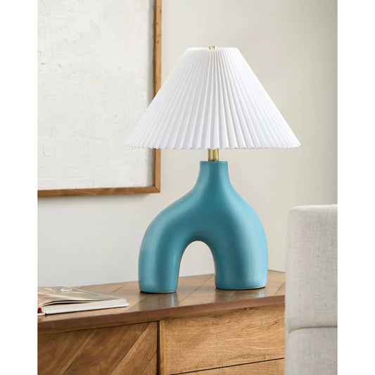Solara Accent Table Lamp by Livabliss in plated, glazed. Made from ceramic, polyester, iron in a unique style.