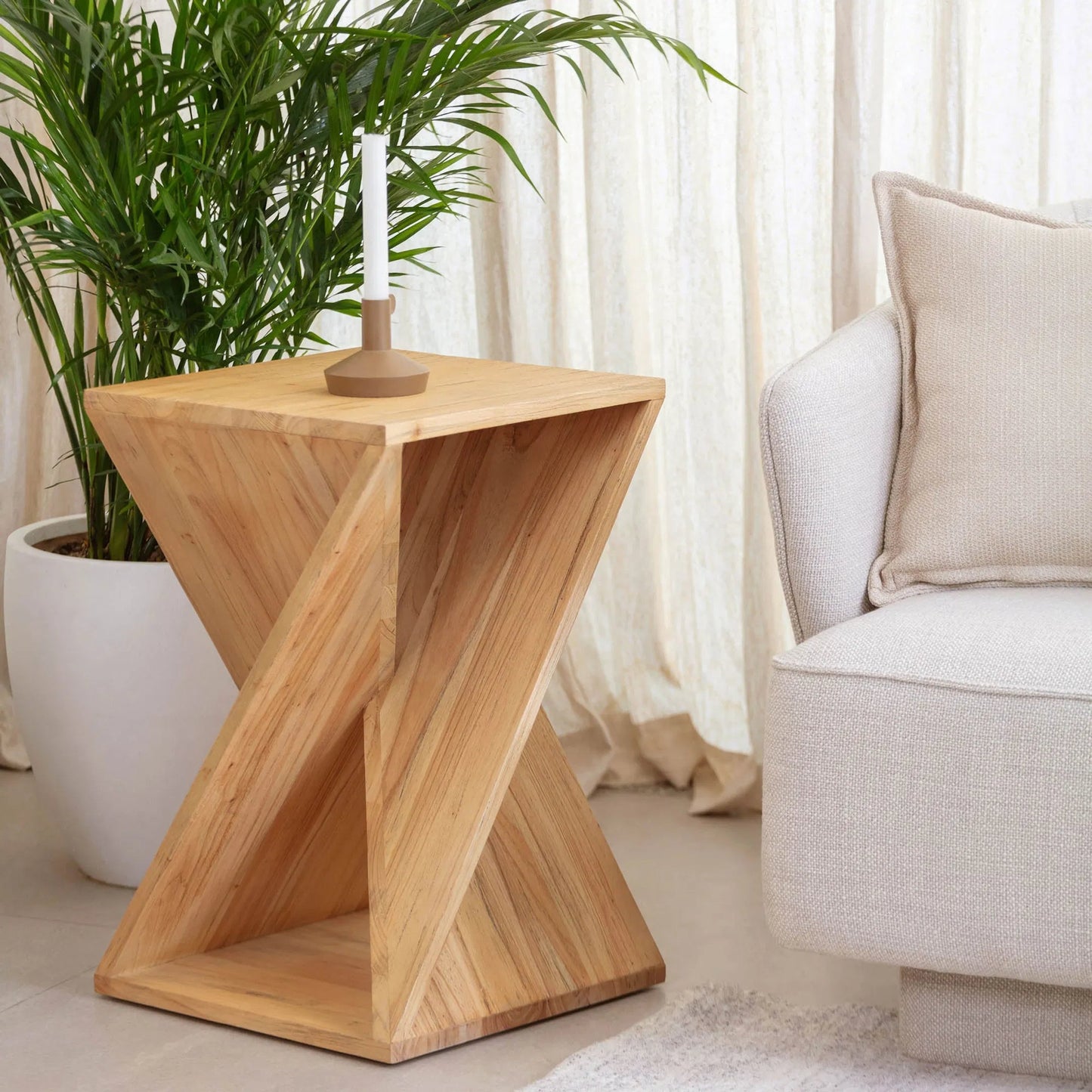 001 SI-2325262 | Lifestyle | Silhouette Side Table by LH Imports in brown and elm finish. Made from solid natural mindi wood in a transitional style.