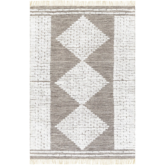 Salinas Rug - 26036 by Surya in white, dark brown, brown, light beige. Made from 60% wool, 30% viscose, 10% cotton in a unique style.