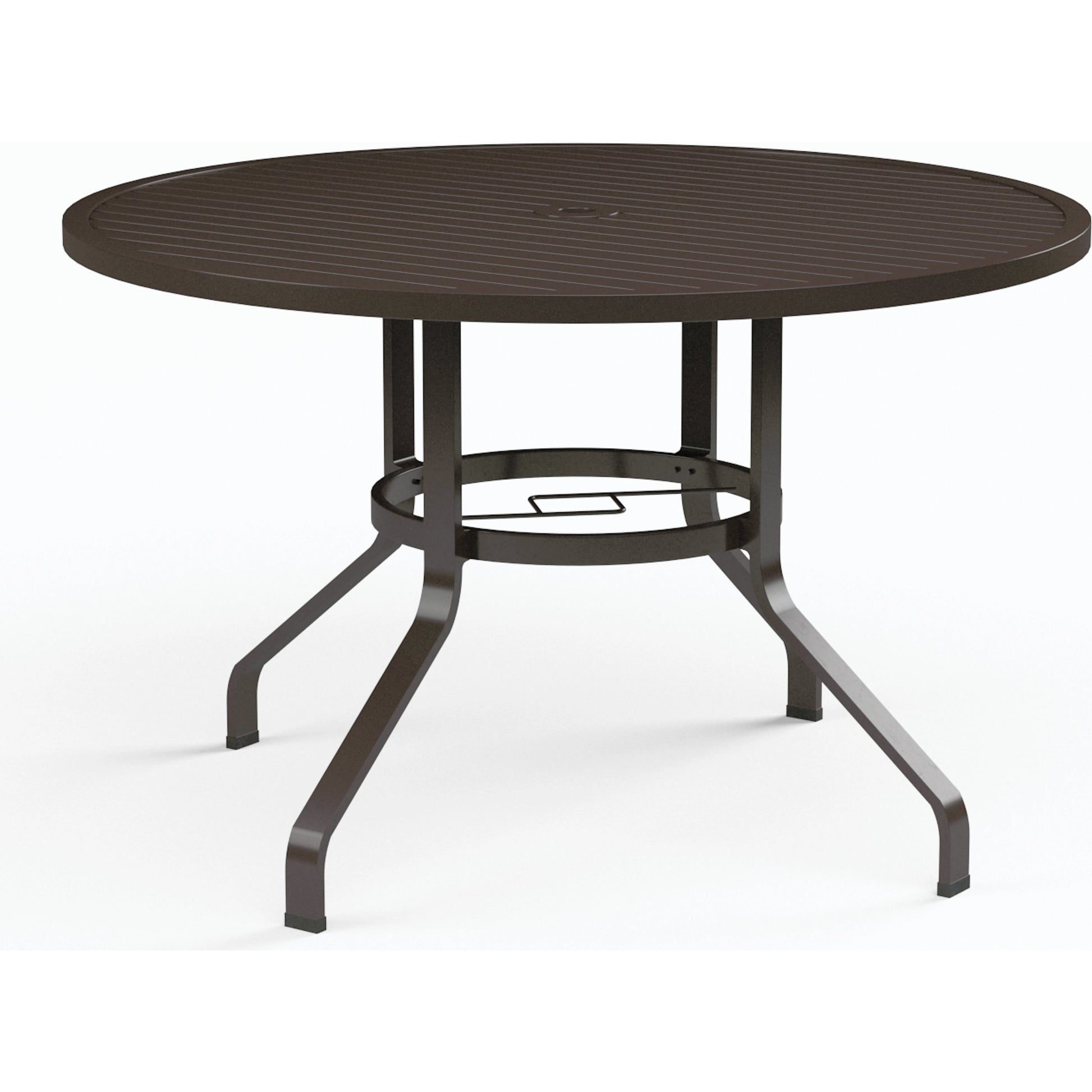 La Outdoor Jolla 48" Round Dining Table by Sunset West in espresso. Made from aluminum in a modern style.