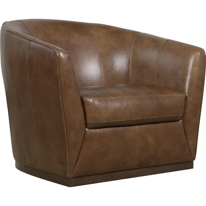Fairfax Swivel Chair by Hooker Furniture in dark wood. Made from leather in a traditional style.