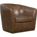 Fairfax Swivel Chair by Hooker Furniture in dark wood. Made from leather in a traditional style.