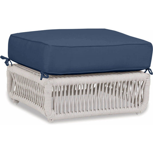 Dana Outdoor Rope Ottoman in Linen by Sunset West in whites/creams/beiges. Made from olefin rope in a coastal style.