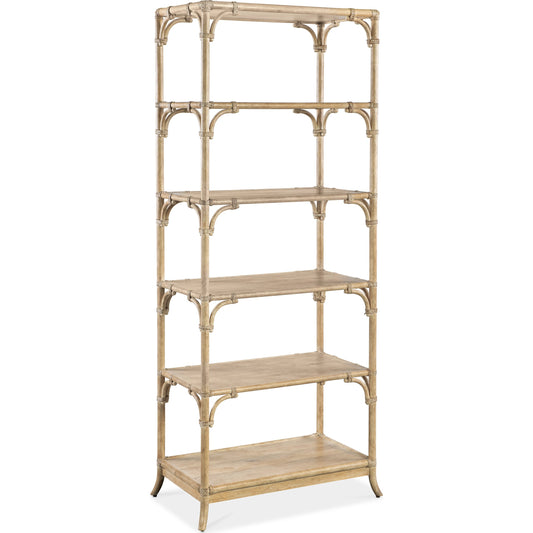 Retreat Pole Rattan Bookcase by Hooker Furniture. Made from oak veneers, rope in a cottage & farmhouse style.