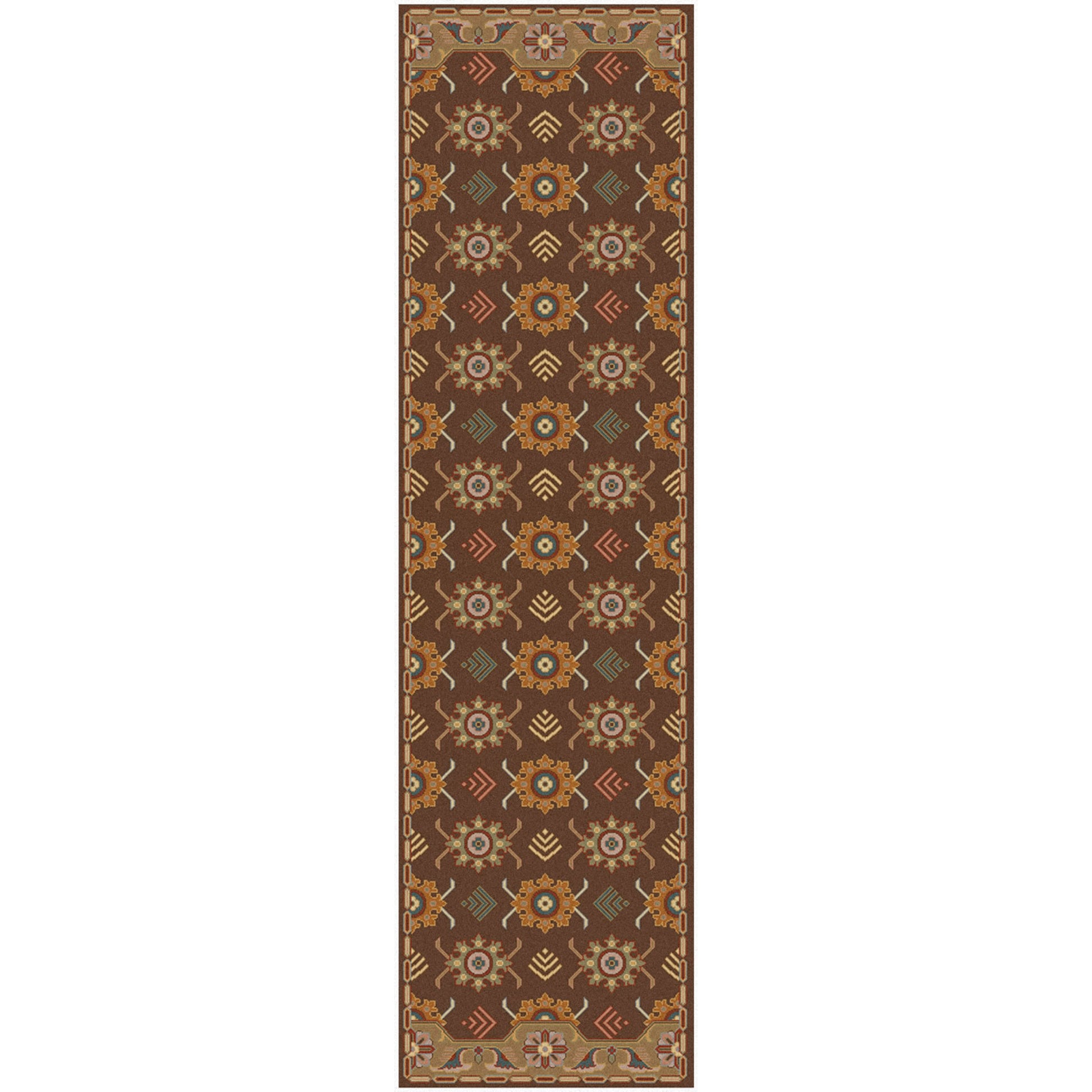 Soumek Rug - 1594 by Surya in dark brown, blue, brown, sage, dusty pink. Made from 100% semi-worsted new zealand wool in a unique style.