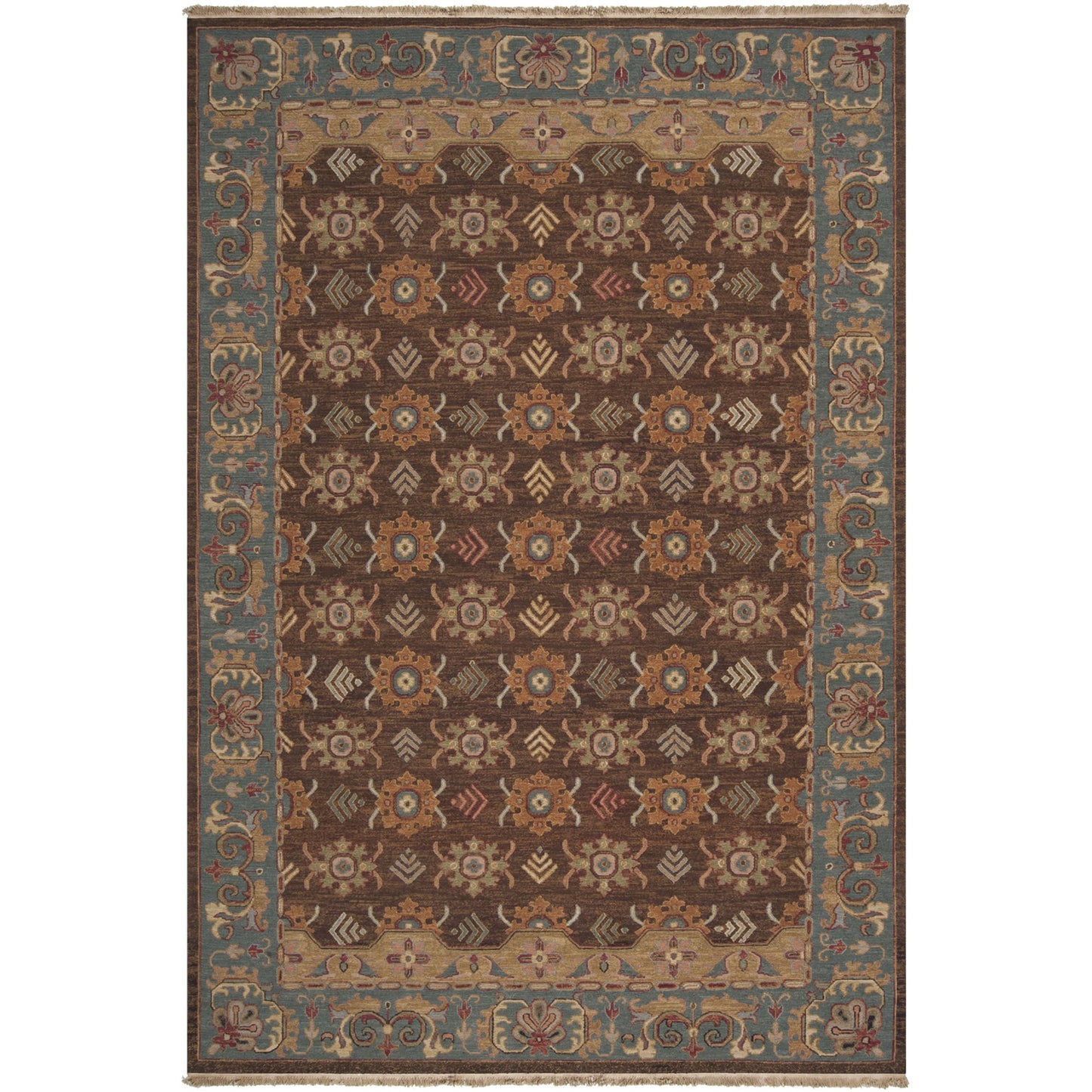 001 25482-3391,25482-3393 | Primary Silo | Soumek Rug - 1594 by Surya in dark brown, blue, brown, sage, dusty pink. Made from 100% semi-worsted new zealand wool in a unique style.