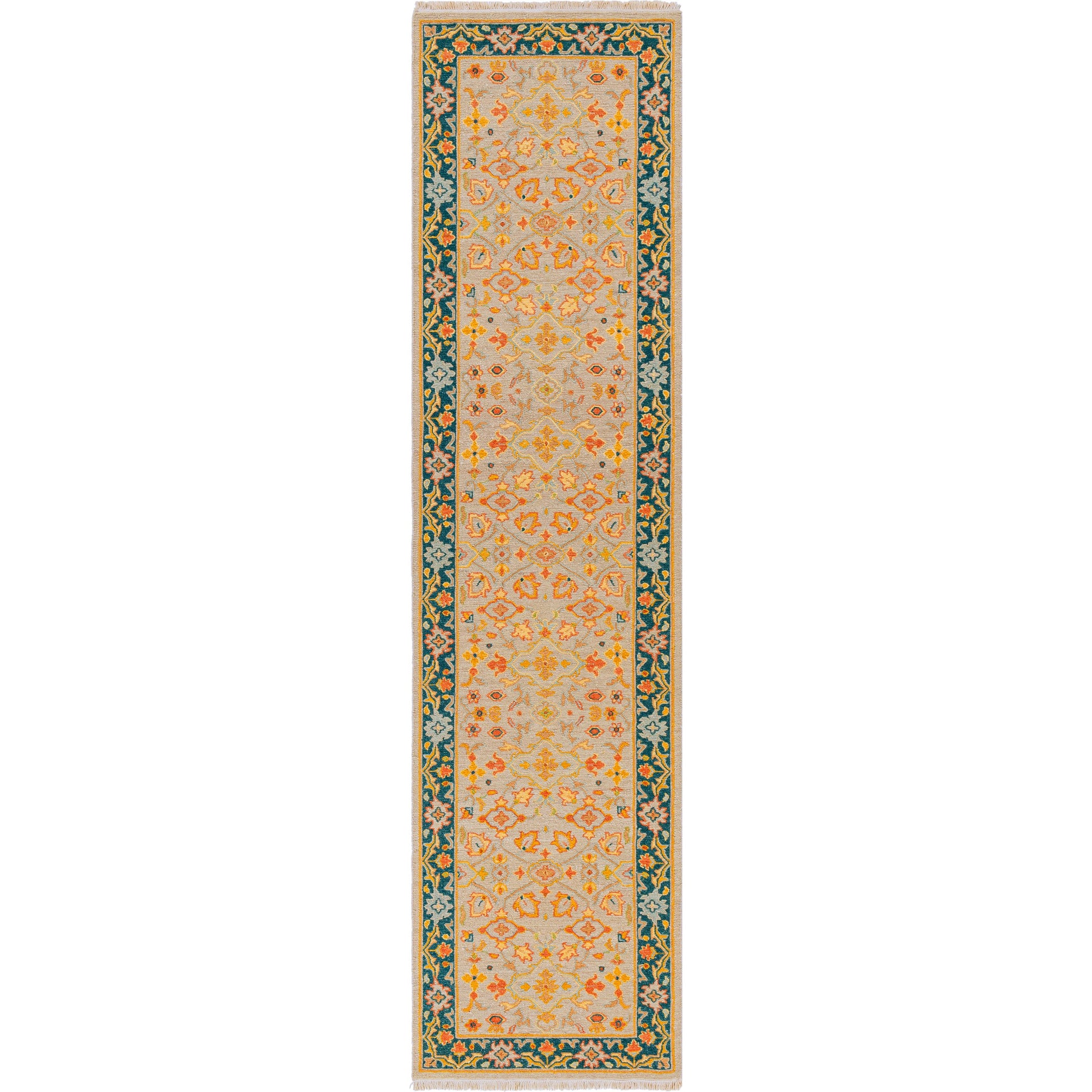 Soumek Rug - 29995 by Surya in teal, burnt orange, mustard, ice blue, tan, beige. Made from 70% wool, 30% viscose in a unique style.