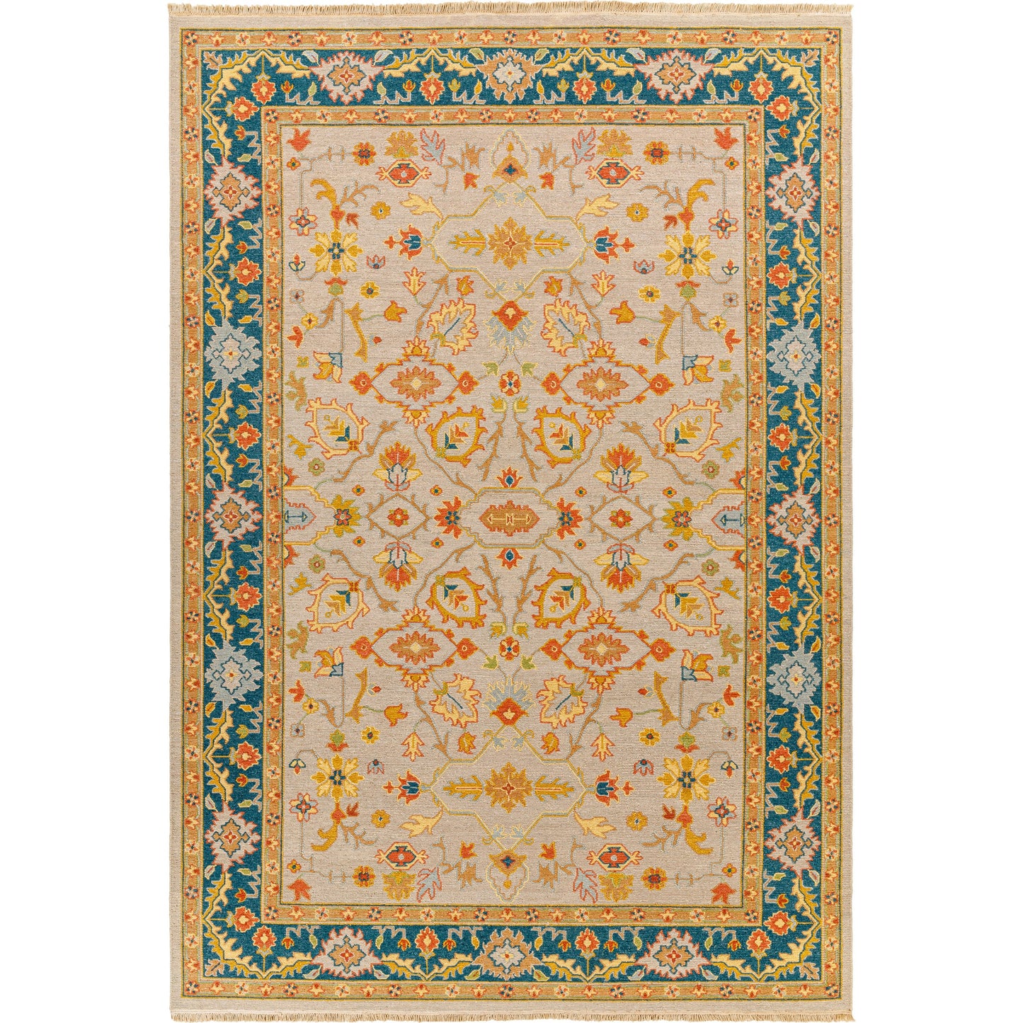 001 SI-1890795,SI-1890796,SI-1890799,SI-1890800,SI-1890802 | Primary Silo | Soumek Rug - 29995 by Surya in teal, burnt orange, mustard, ice blue, tan, beige. Made from 70% wool, 30% viscose in a unique style.