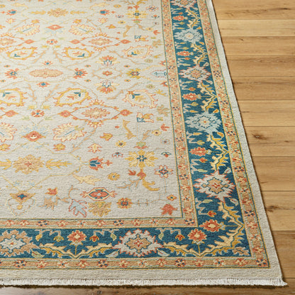 Soumek Rug - 29995 by Surya in teal, burnt orange, mustard, ice blue, tan, beige. Made from 70% wool, 30% viscose in a unique style.