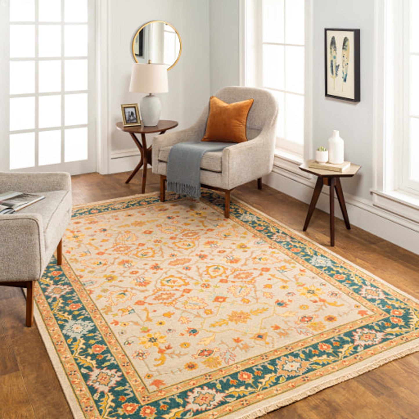 012 SI-1890795,SI-1890796,SI-1890797,SI-1890800 | Lifestyle | Soumek Rug - 29995 by Surya in teal, burnt orange, mustard, ice blue, tan, beige. Made from 70% wool, 30% viscose in a unique style.