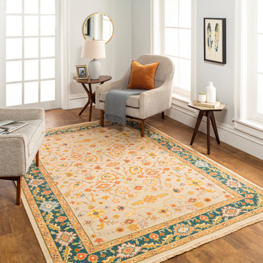 Soumek Rug - 29995 by Surya in teal, burnt orange. Made from 70% wool, 30% viscose in a unique style.