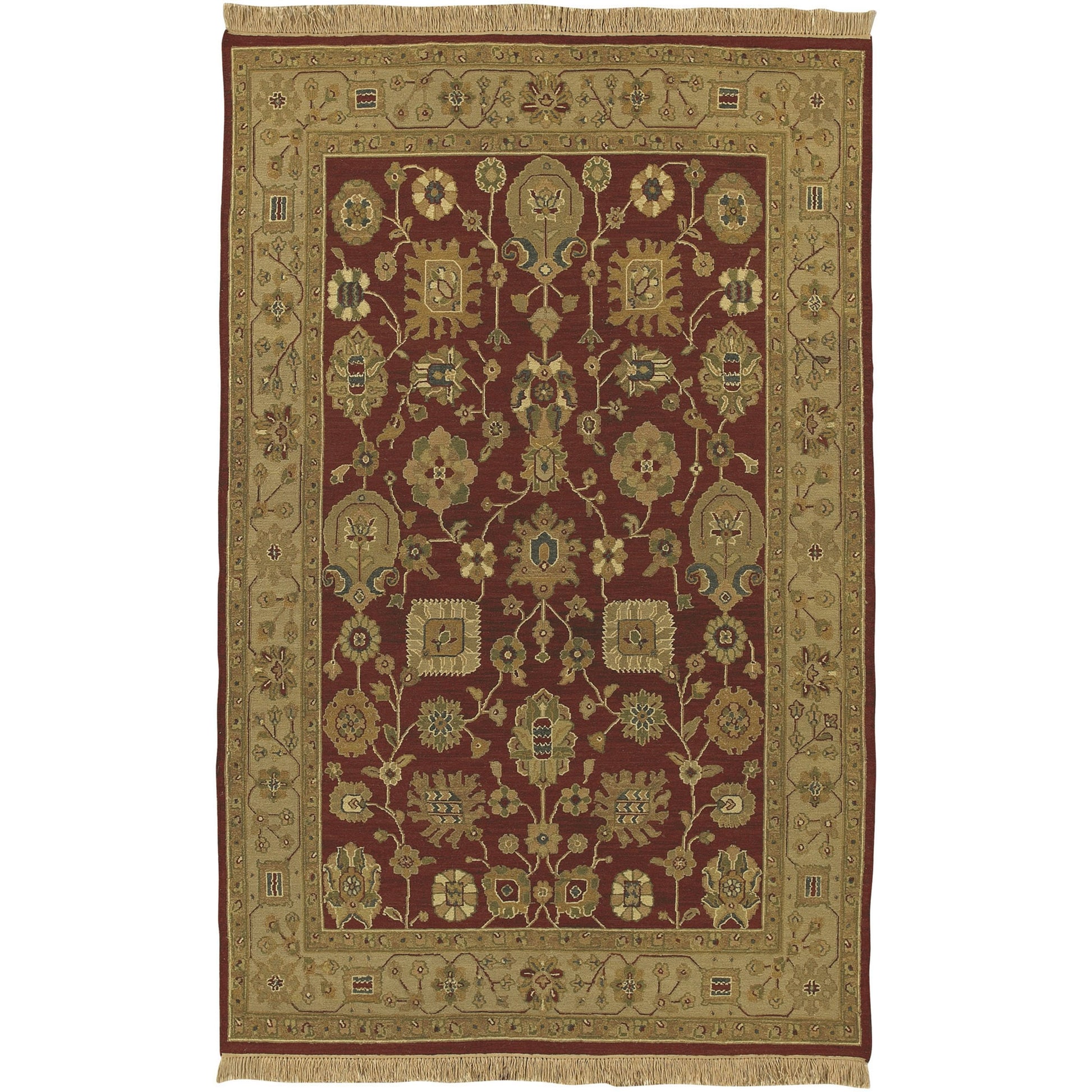 Soumek Rug - 11452 by Surya in deep red. Made from 100% semi-worsted new zealand wool in a unique style.