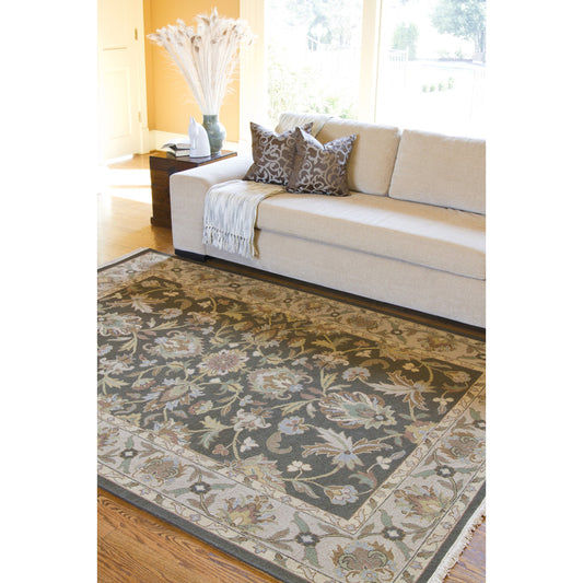 Soumek Rug - 11459 by Surya in tan, beige, olive, dark brown, slate. Made from 100% semi-worsted new zealand wool in a unique style.