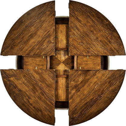 Casual Accents Country Walnut Round Extendable Dining Table 59" by Jonathan Charles in brown and country farmhouse walnut. Made from acacia in a traditional style.