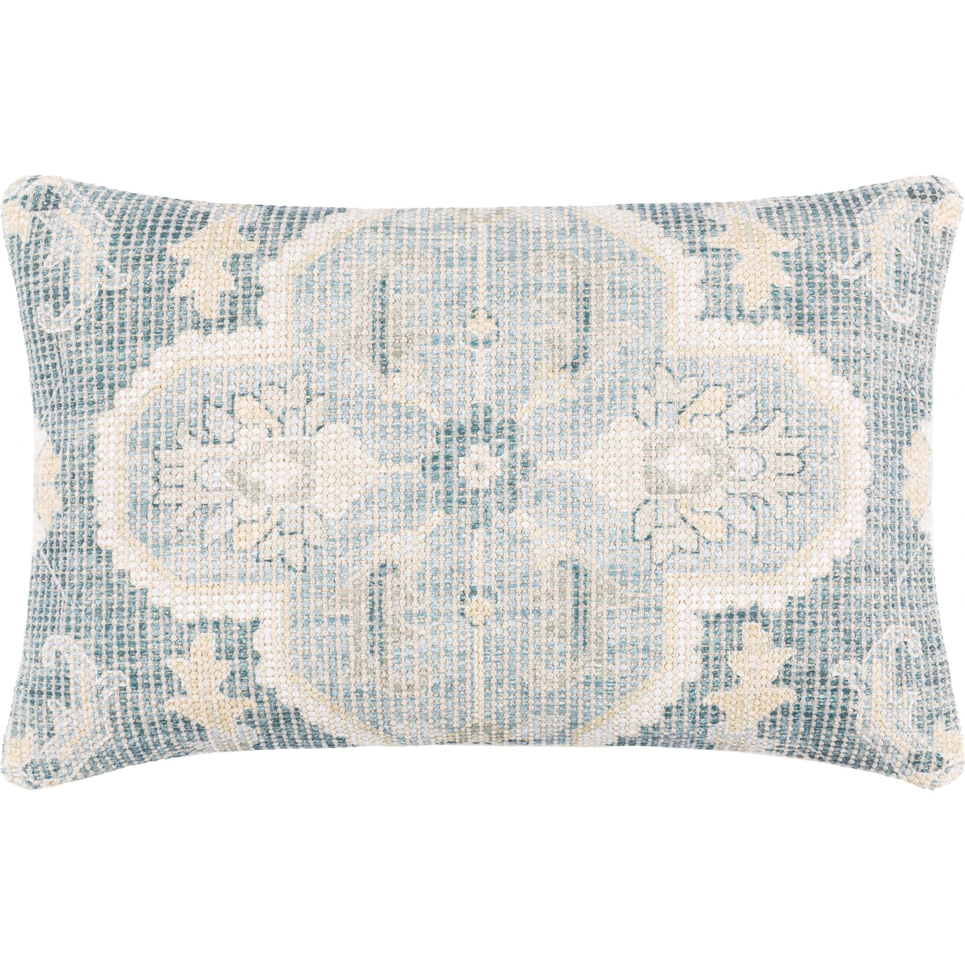 Samsun Pillow - 28567 by Livabliss in cream, teal. Made from 70% cotton, 30% polyester, 100% cotton in a eclectic & global style.