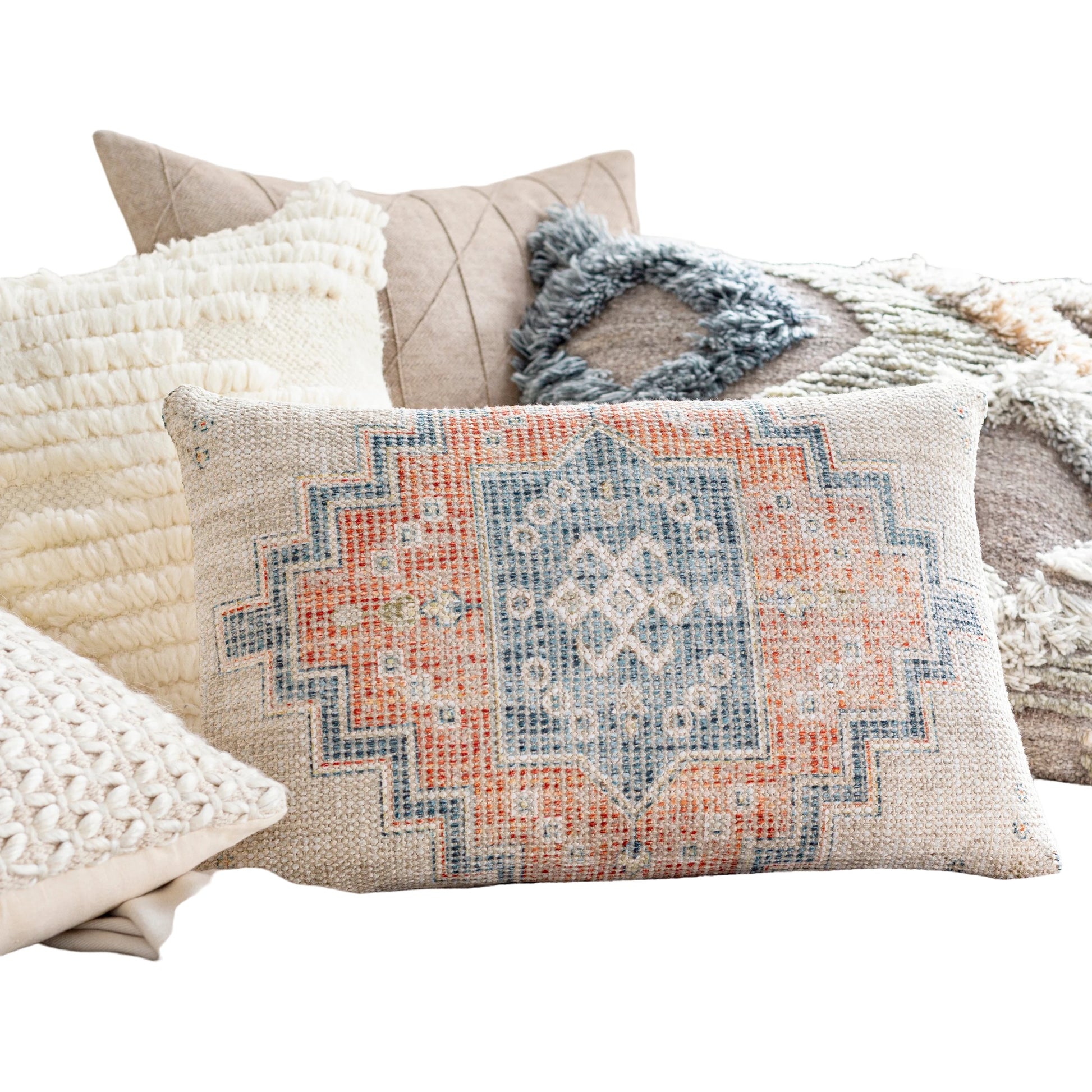 Samsun Pillow - 32233 by Surya in cream, deep teal. Made from 70% cotton, 30% polyester, 100% cotton in a eclectic & global style.