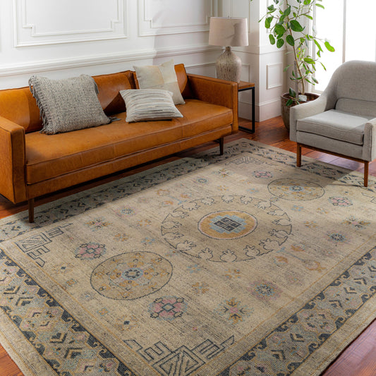 Smyrna Rug - 26215 by Surya in medium green, mustard. Made from 100% wool in a unique style.