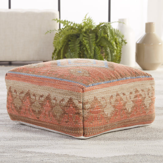 Sundial SND01 Indoor/Outdoor Pouf by Jaipur Living in orange, blue. Made from 100% polyester in a eclectic & global style.