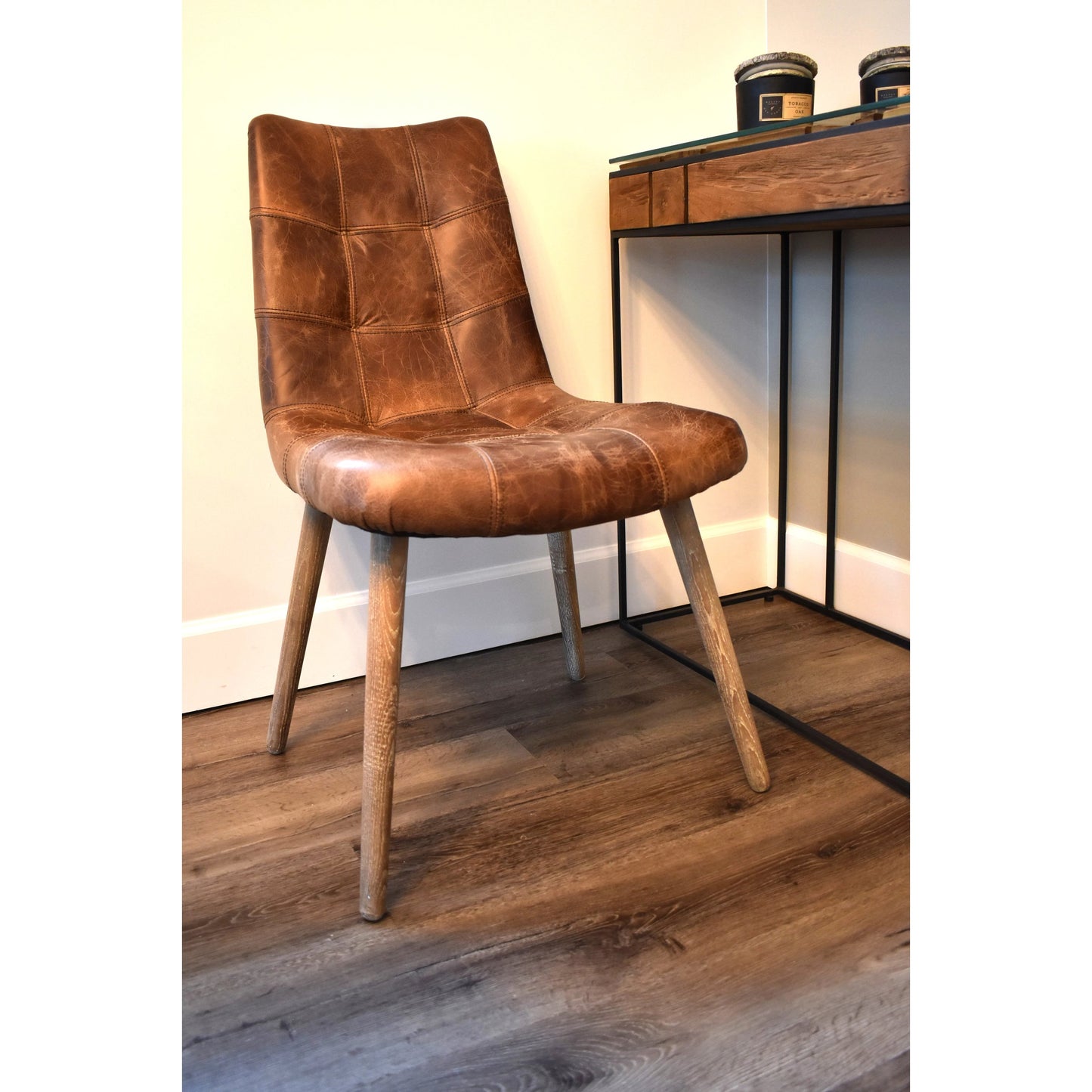 012 SI-2004320 | Lifestyle | Mackenzie Dining Chair by LH Imports in brown. Made from ash, leather, pu foam, polyester fiber in a modern style.