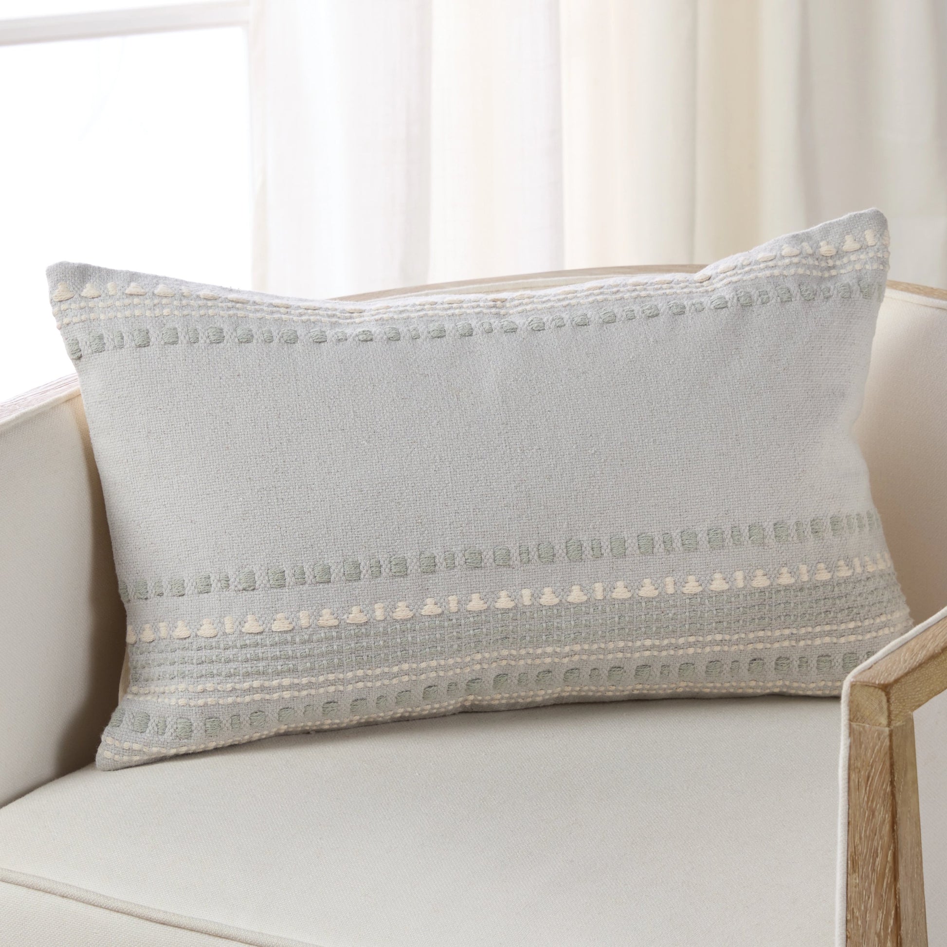 Sancha SNH02 Pillow by Jaipur Living in light blue, cream. Made from 100% cotton in a modern style.