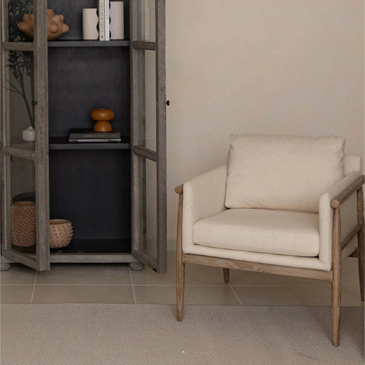 Bronte Club Chair by LH Imports in beige and brown. Made from ash wood, polyester, foam polyester fibre in a unique style.